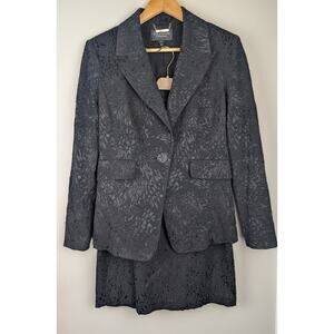 St. John Couture Brocade Animal Print Jacket Skirt Set Black 6